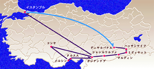 2002.12トルコ旅行地図　「私営あなとりあ通信」さんの白地図を使わせて頂いてます。